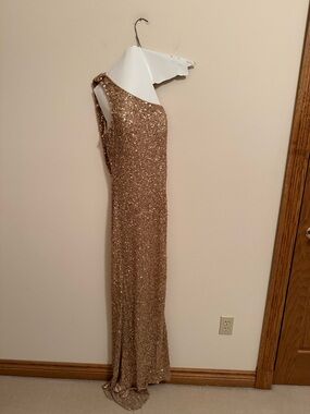 Camille La Vie Rose Gold Sequin One-Shoulder Backless Gown